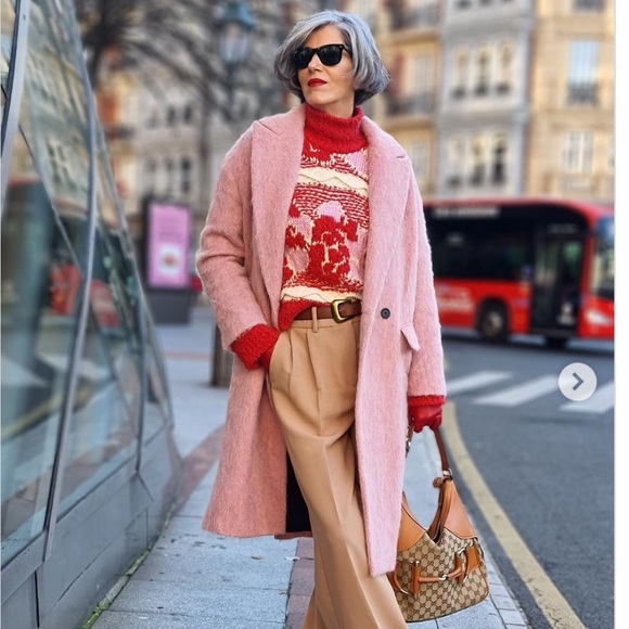 Zara Jacquard fuzzy thick knit red/white/pink warm sweater - Picture 2 of 6